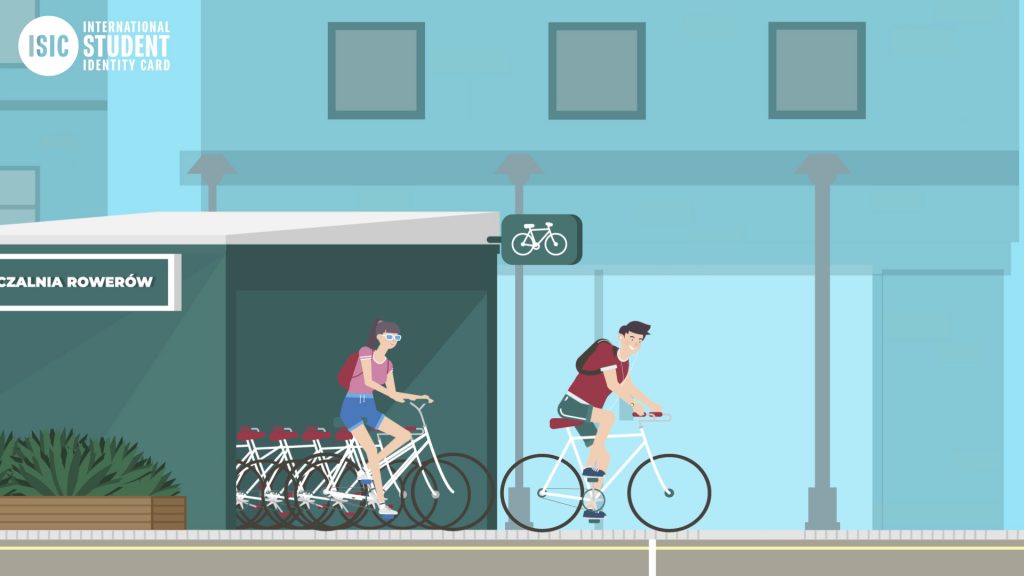 wypożyczalnia rowerów animacja 2D